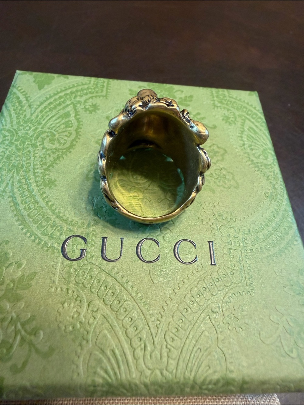 New Authentic Gucci Lion Head Brass Ring Size IT 19 / US 8.75 - Picture 7 of 12